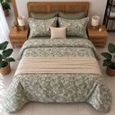 Parure de drap 6 pieces vert sauge fleurie