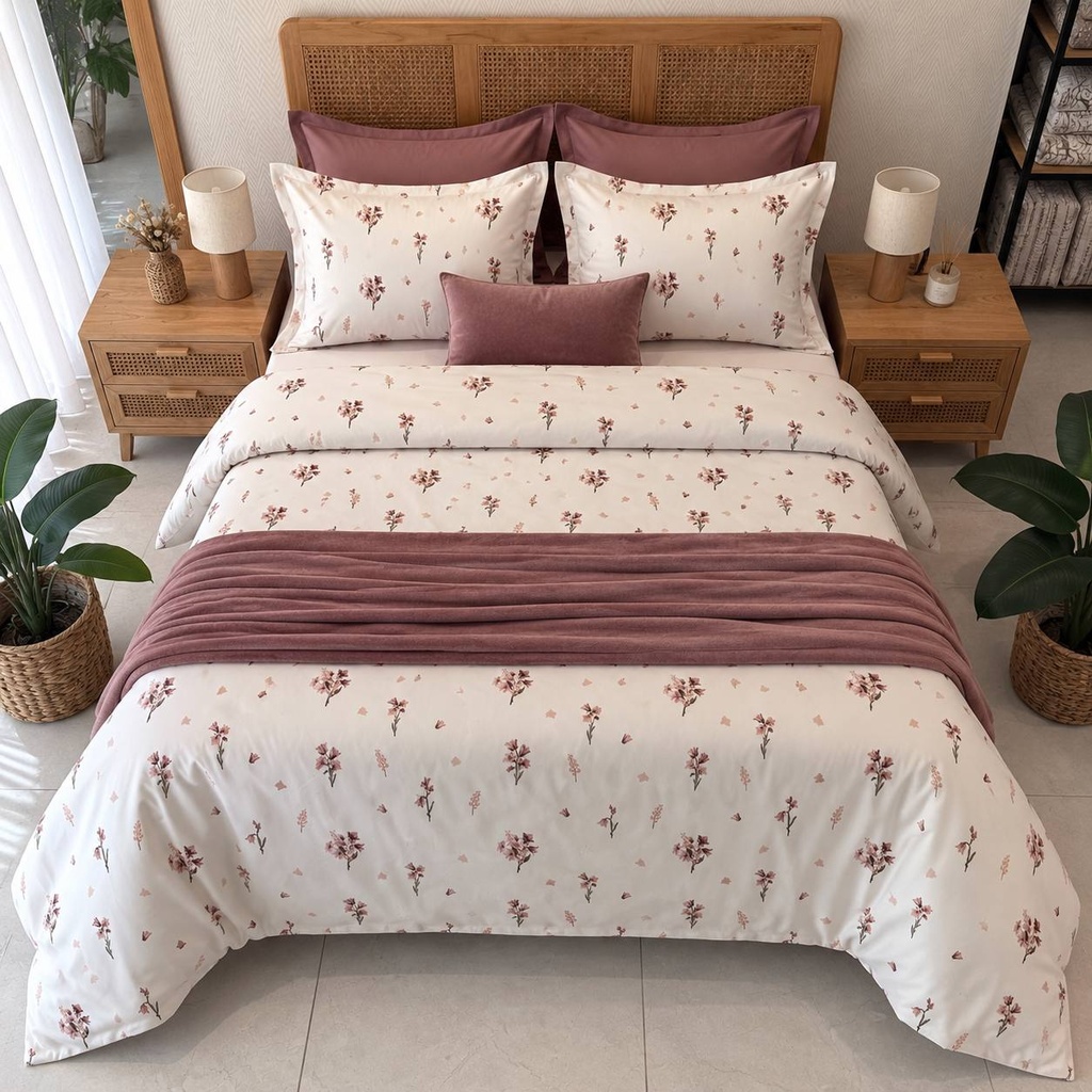 Parure de drap 6 pieces rose fleurie new