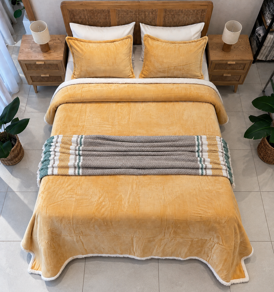 Couverture 3 pieces uni jaune 