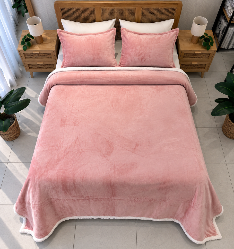 Couverture 3 pieces uni rose