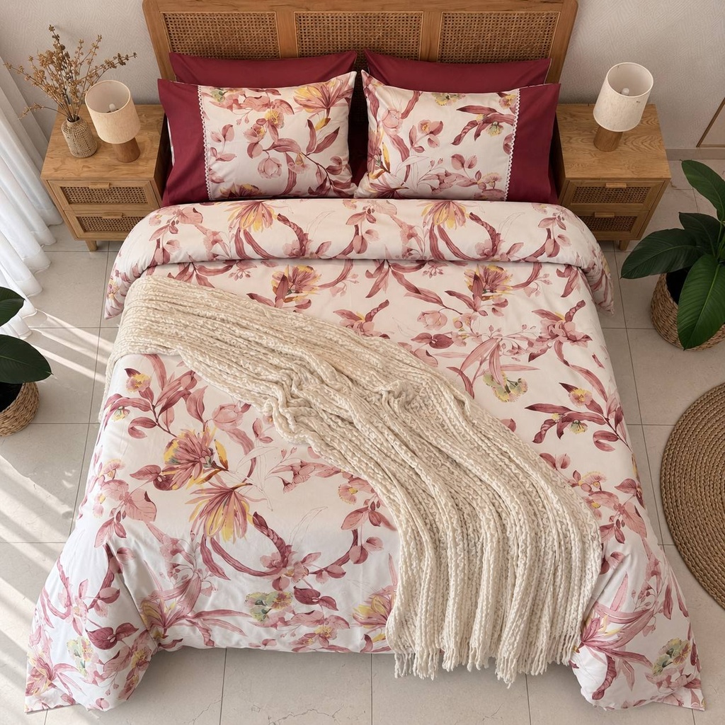 Housse de couette avec Dentelle Fleur de Bourgogne 100% Coton