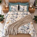 Housse de couette avec Dentelle Jardin Botanique Bleu 100% Coton  