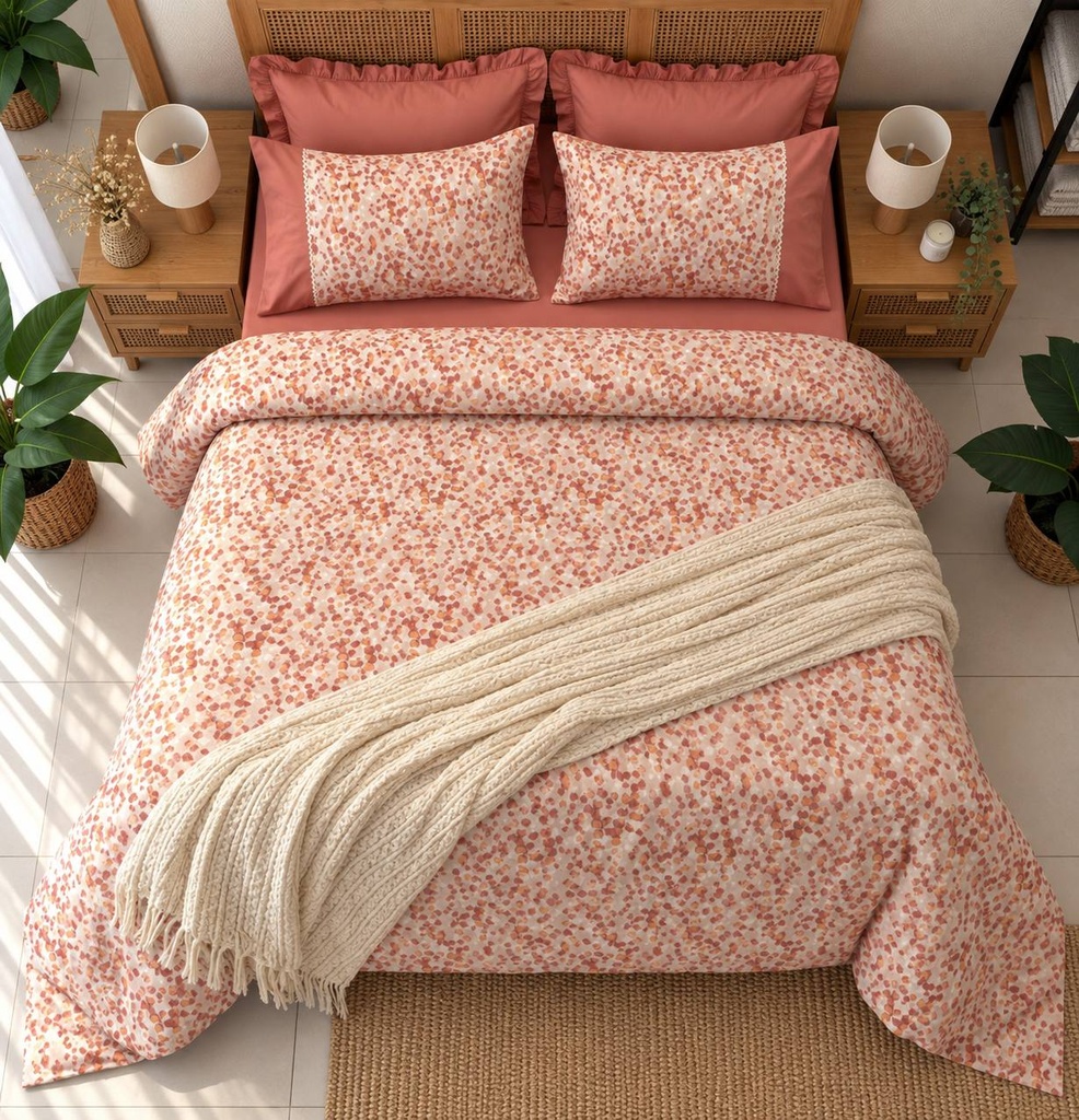 Housse de couette avec Dentelle Terrazzo Terracotta 100% Coton    