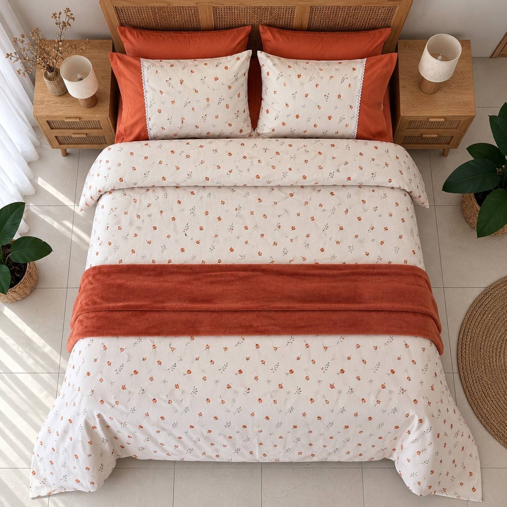 Housse de couette Dentelle 6 Pieces Fleur de terracotta 100% Coton
