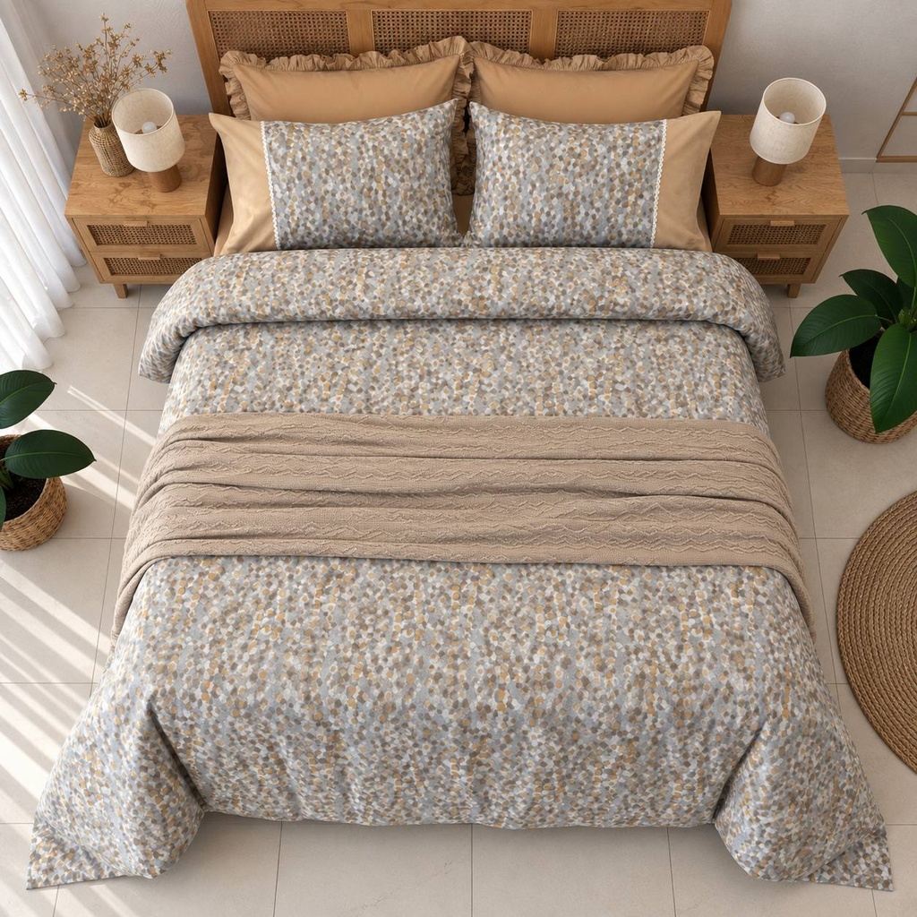 Housse de couette Dentelle 6 Pieces Perle Sable 100% Coton