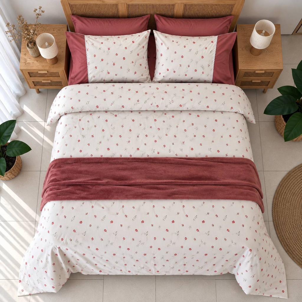 Housse de couette Dentelle Rose Vintage 6 Pieces 100% Coton 