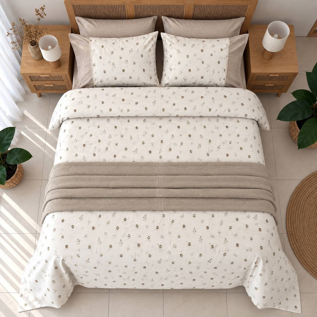 Housse de couette Dentelle Rosee D'ivoire 6 Pieces 100% Coton