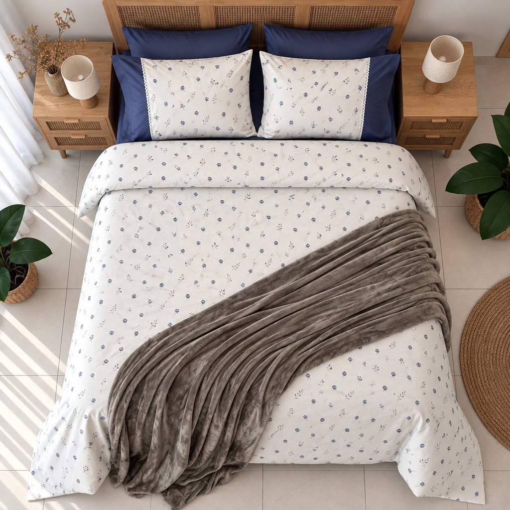 Housse de couette Dentelle 6 Pieces Blue Rozea 100% Coton