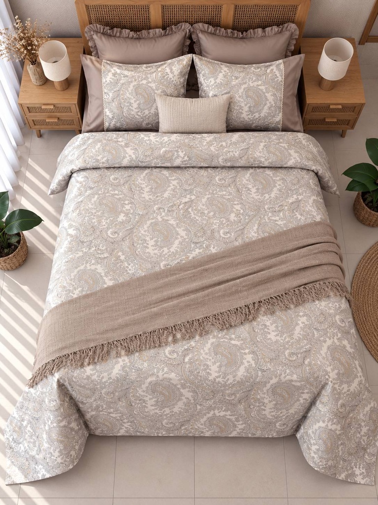 Housse de couette Dentelle Elegance Cachemire 6 Pieces 100% Coton