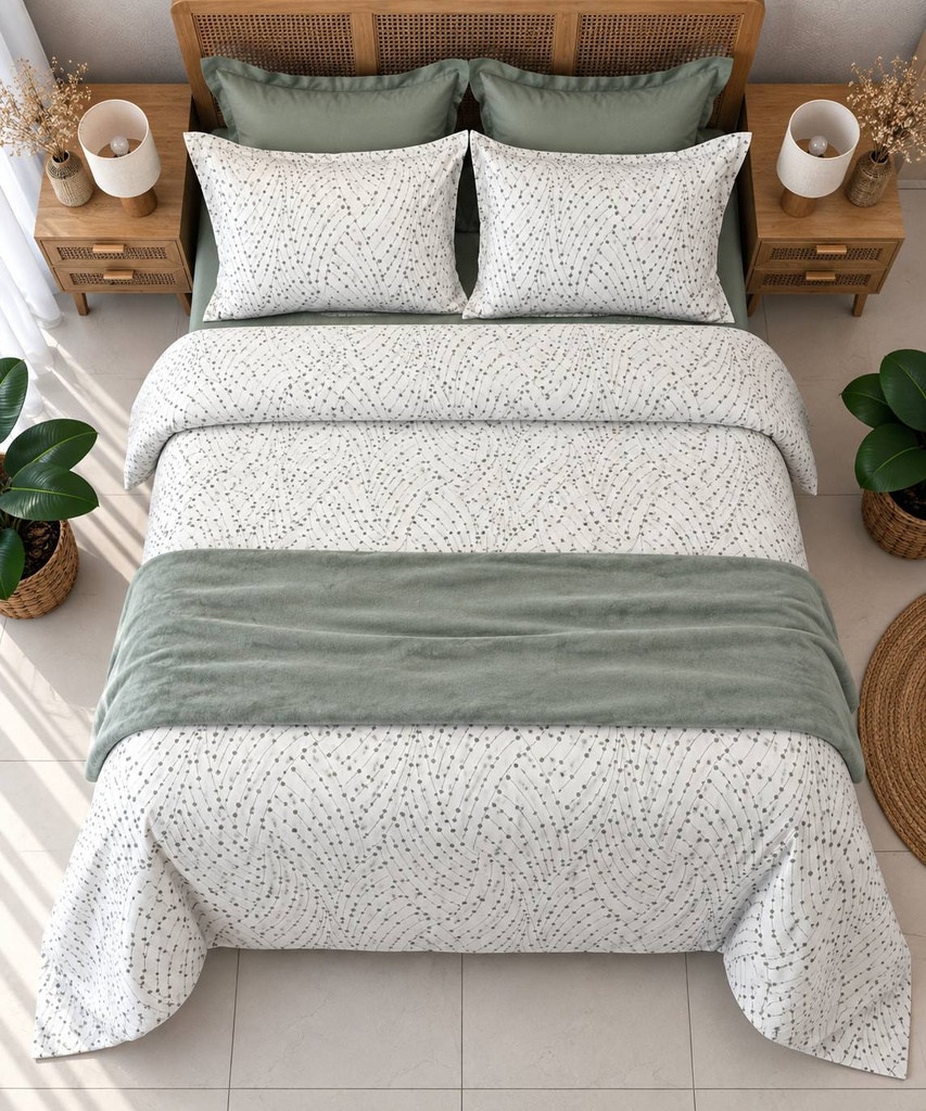 Parure de drap 6 Pieces Points Vert Liee