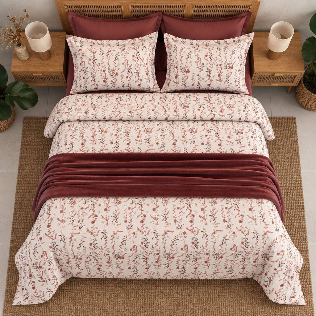 Parure de drap 6 Pieces Floral Bordeaux