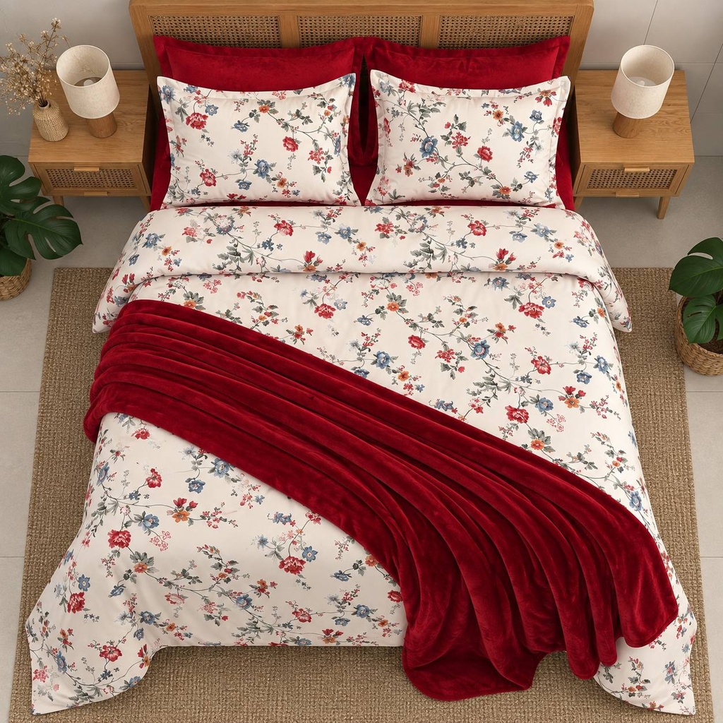 Housse  de couette 6 Pieces Floral Rubis