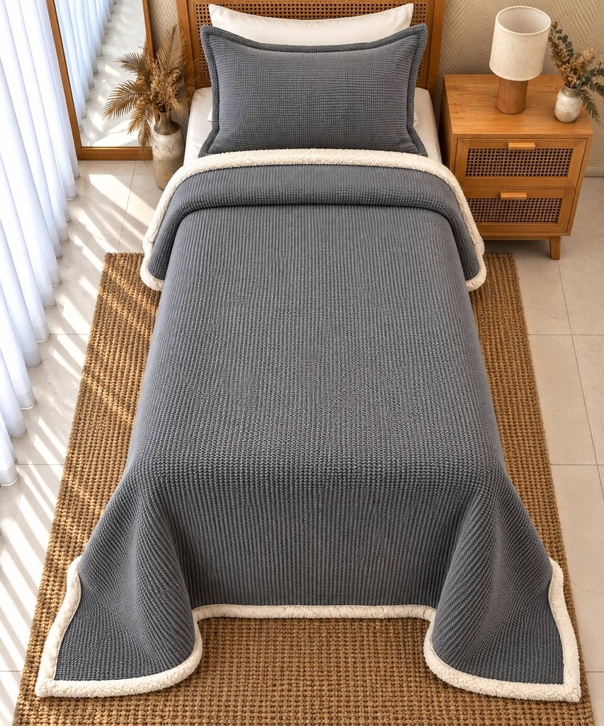Couverture Double Face sherpa 1 Place Gris