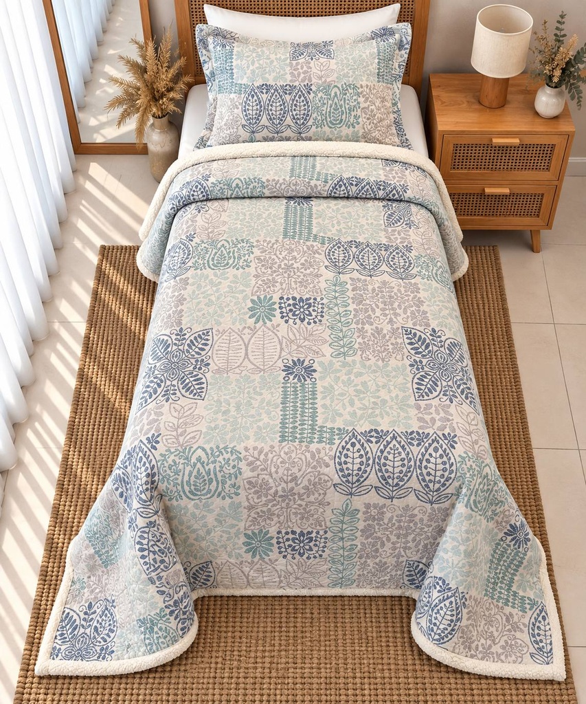 Couverture Double Face sherpa 1 Place Boheme Blue
