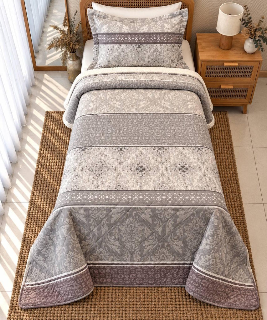 Couverture Double Face sherpa 1 Place Patchwork Taupe