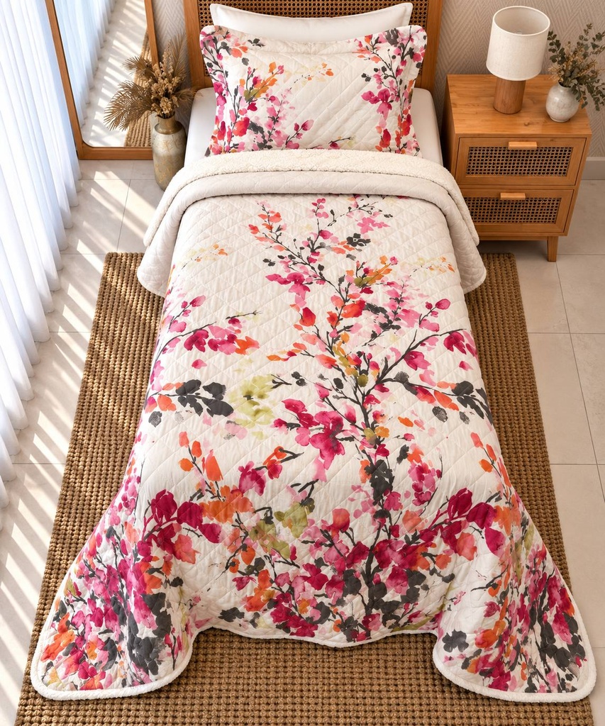 Couverture Double Face Sherpa Floral Eclat