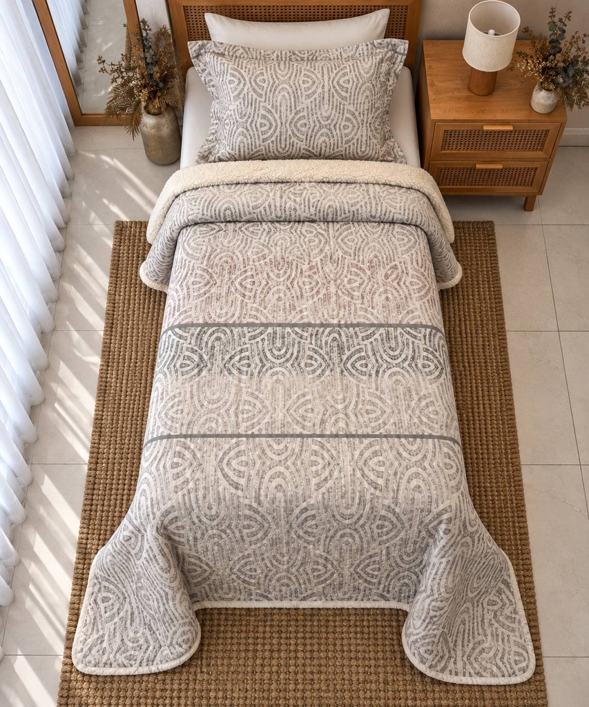 Couverture Sherpa 1 Place Double Face Geometrique Perle