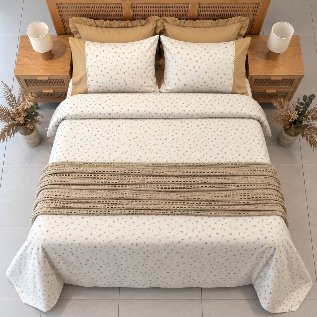 Housse de couette Dentelle 6 Pieces Douceur Sable New 100% Coton