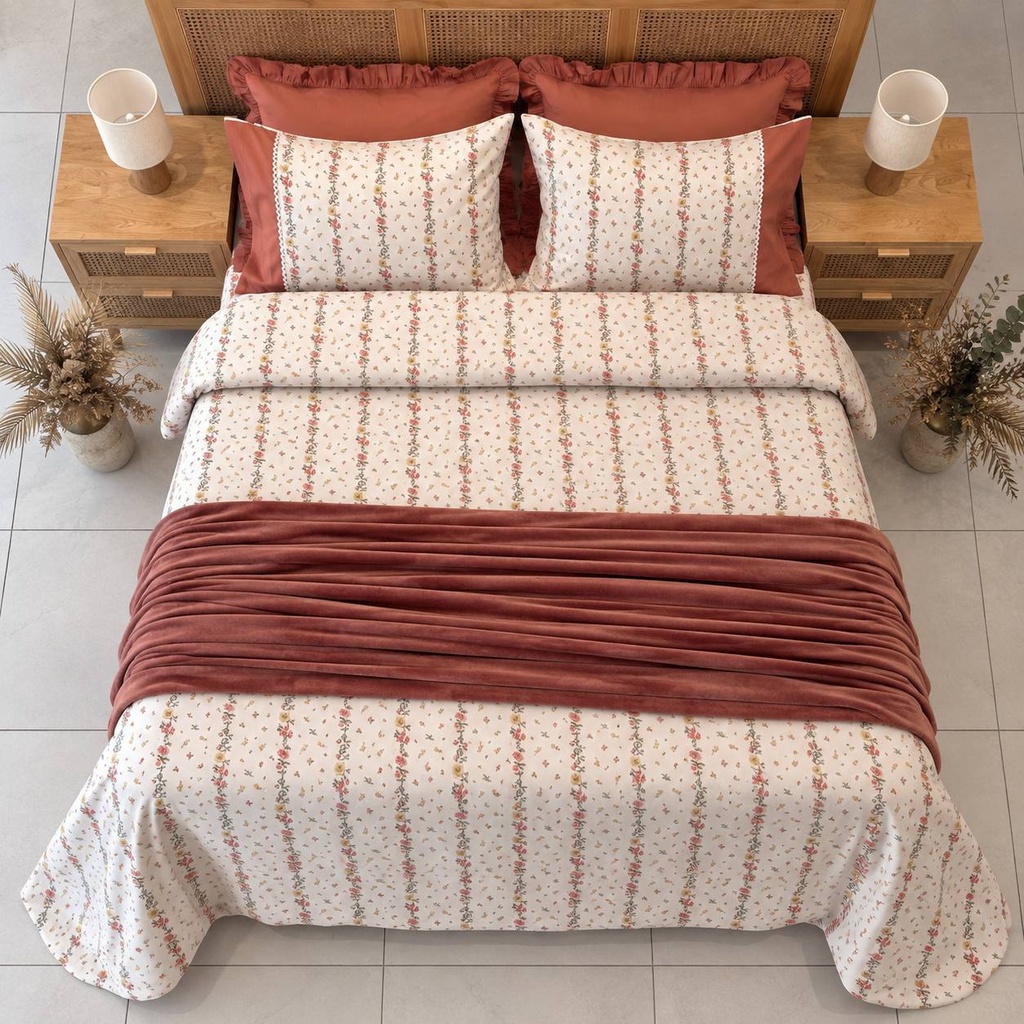 Housse de couette dentelle 6 Pieces Rose Vintage 100% Coton