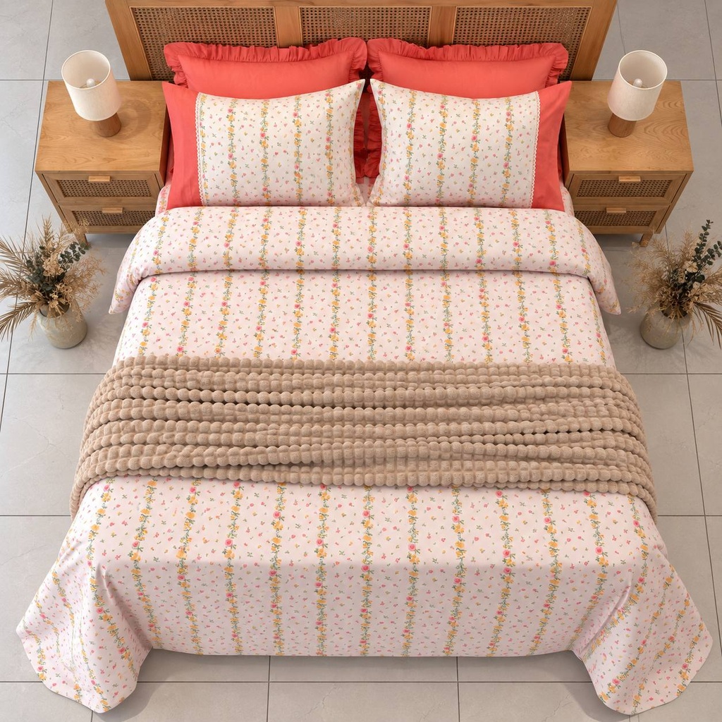 Housse de couette Dentelle Jardin Rose 6 Pieces 100% Coton