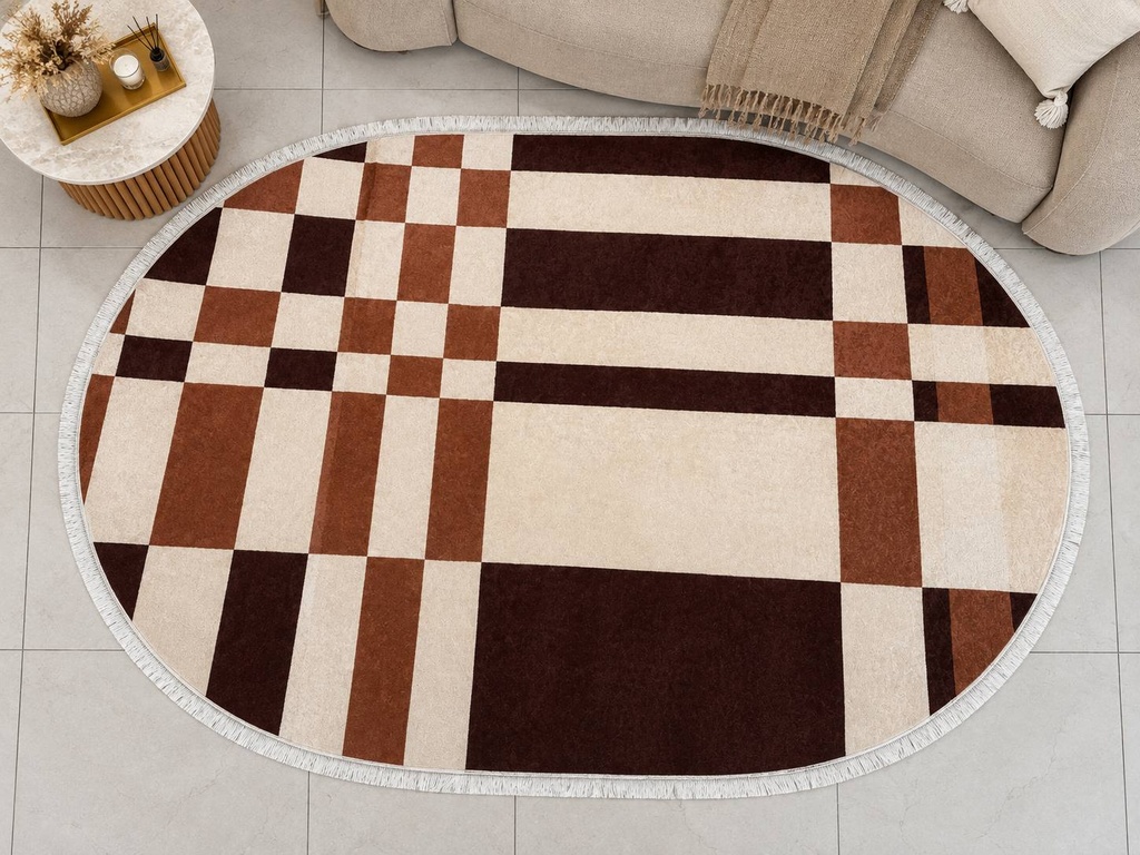 Tapis Ovale Caramel Geometrique