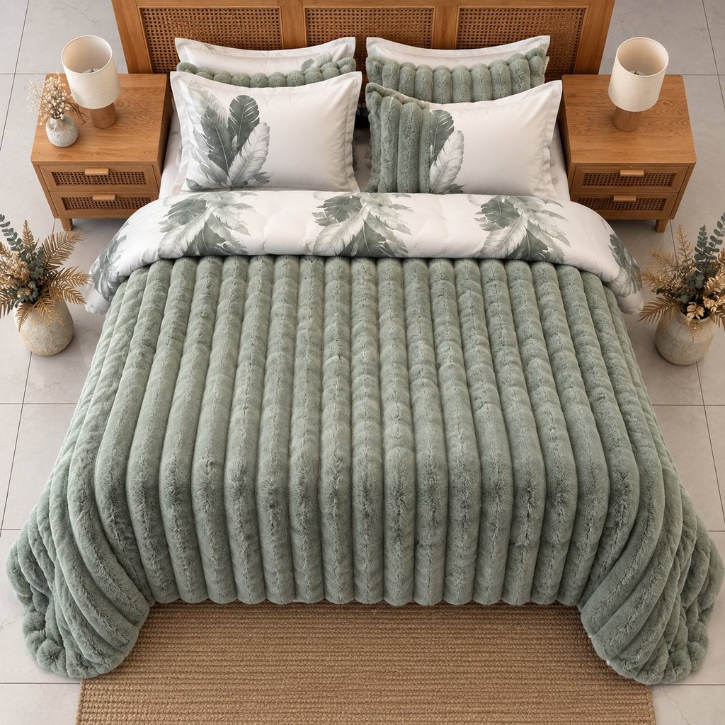 Couette 6 Pieces fourrure Vert