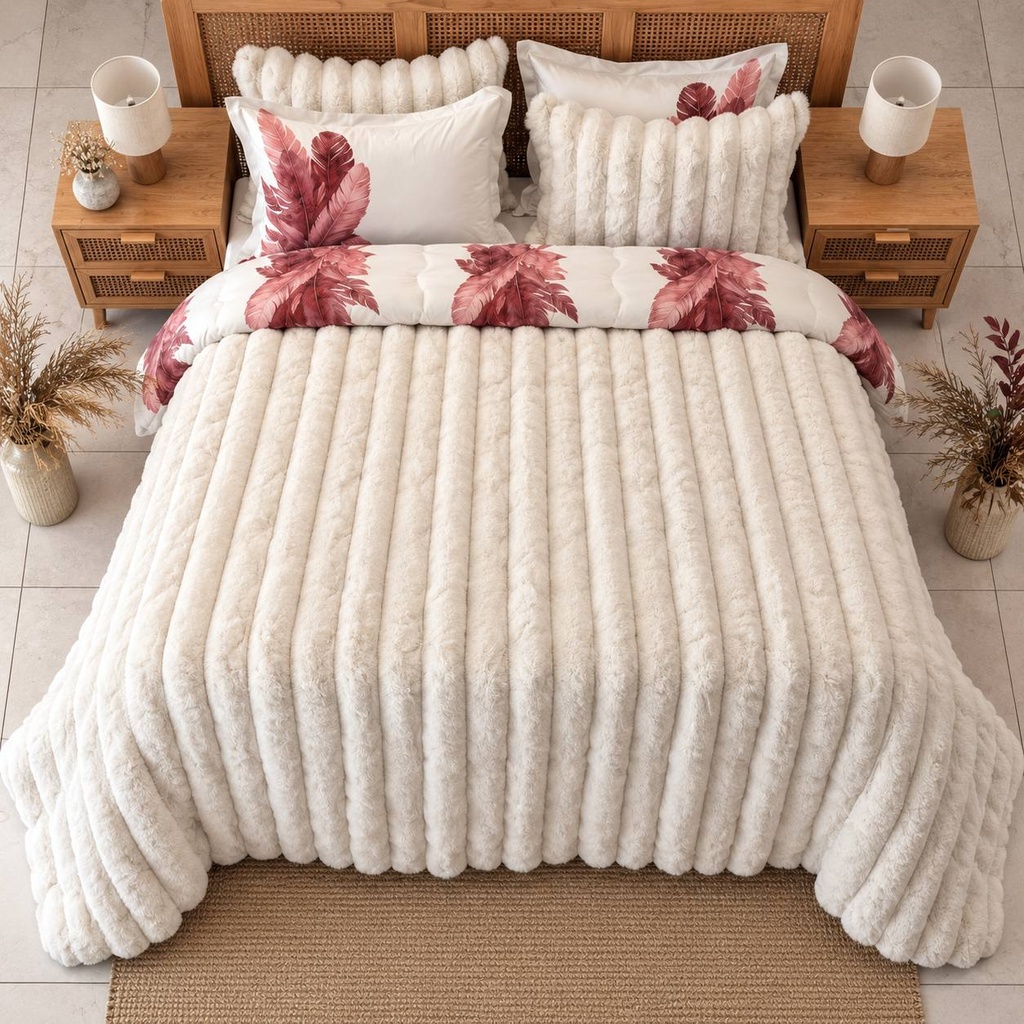 Couette 6 Pieces fourrure Blanche