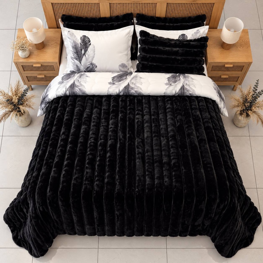 Couverture 6 Pieces velour Noir