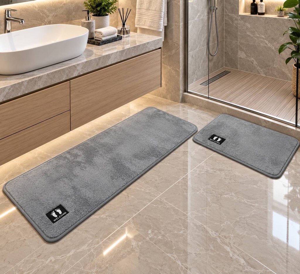 Tapis de bain long Gris