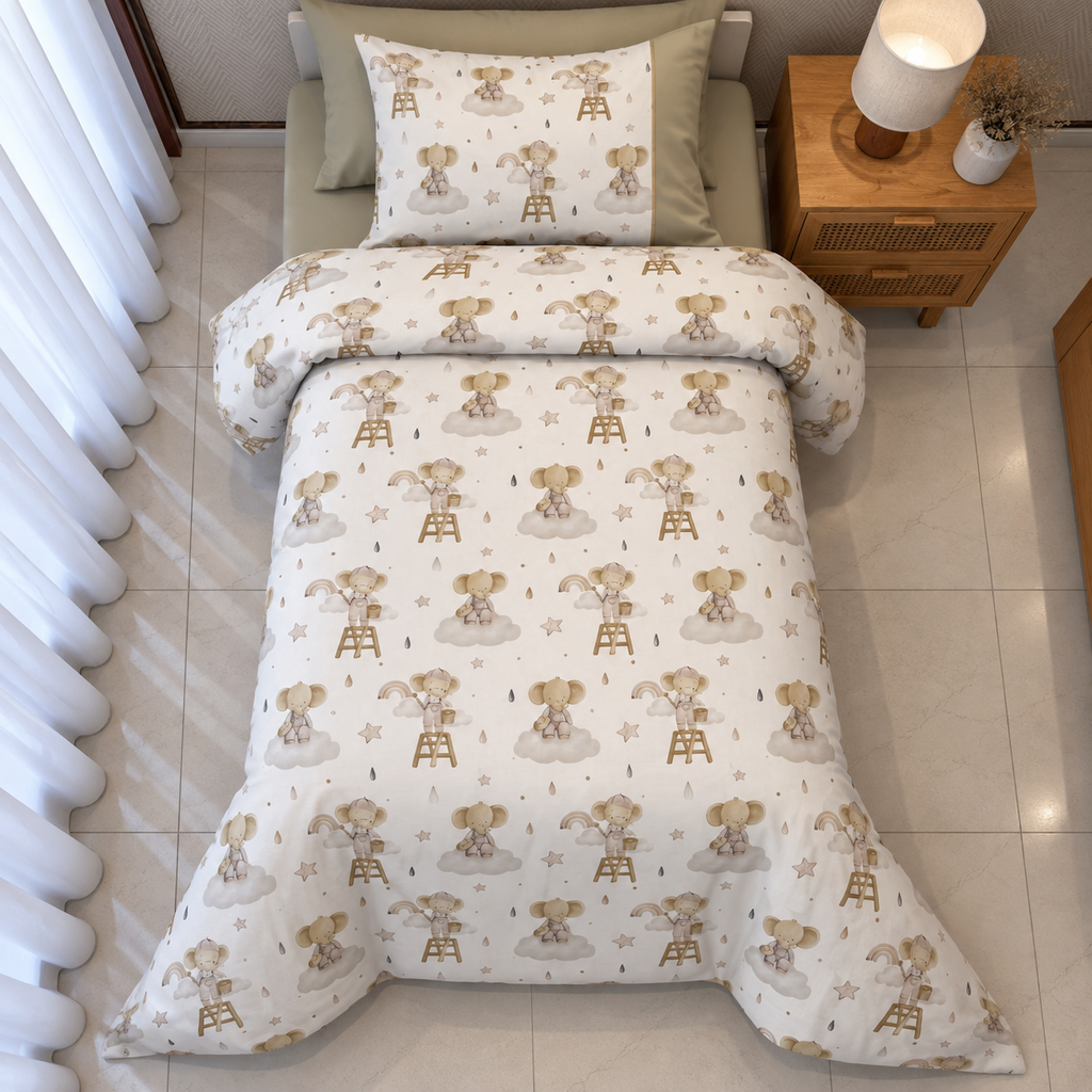 Housse de couette Dentelle 1 Place Enfant Vert 100% Coton