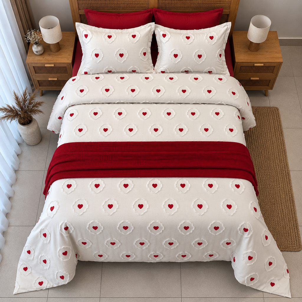 Couvre lit Guzel 6 Pieces coeur rouge