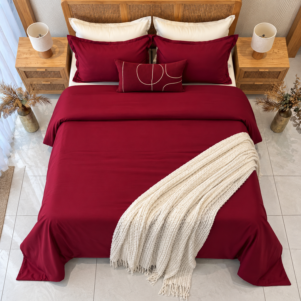Housse De Couette 7 pièces Rouge Bordeaux 