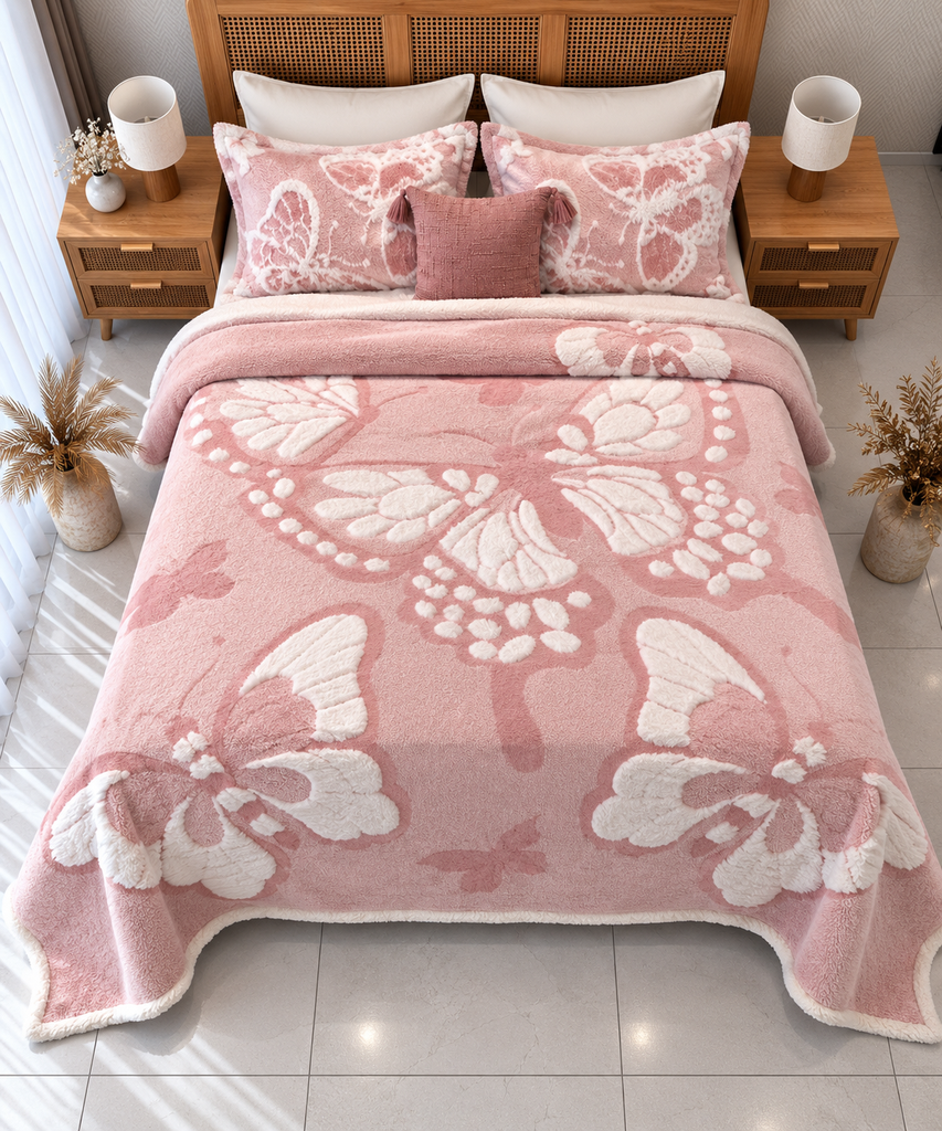 Couverture 3 Pieces Papillion  Rose