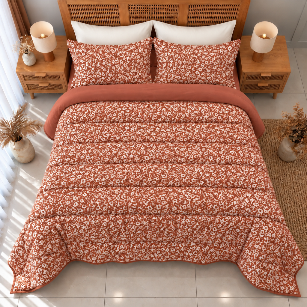 Couette 4 Pieces Fleur New Brique