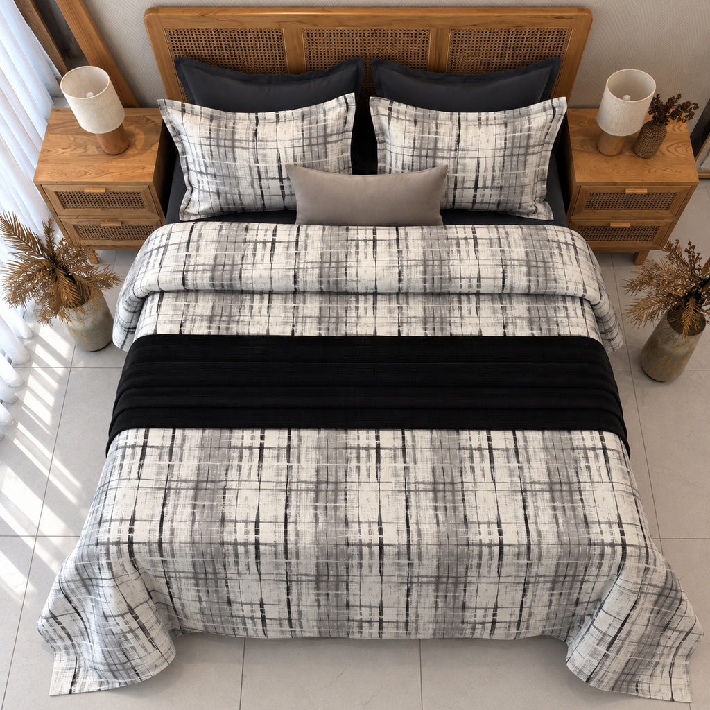 Parure de drap 6 Pieces New a carreaux Gris