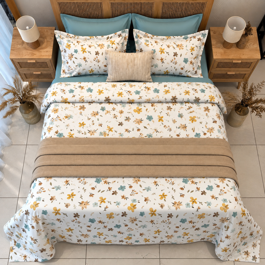 Housse de couette 6 Pieces Fleurs Jaune