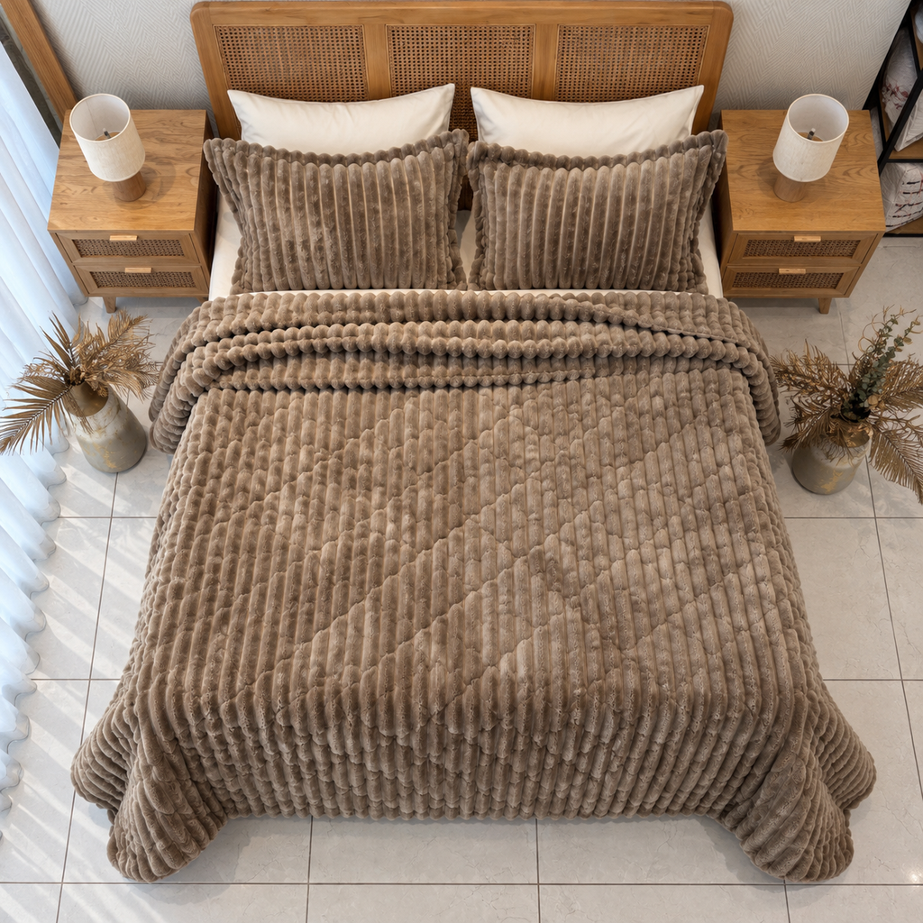 Couverture 3 Pieces Double face imprime BBH Marron