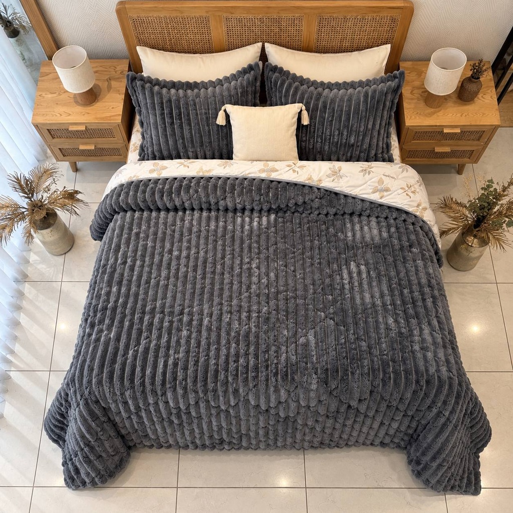 Couverture 3 pieces double face imprimée bbh gris