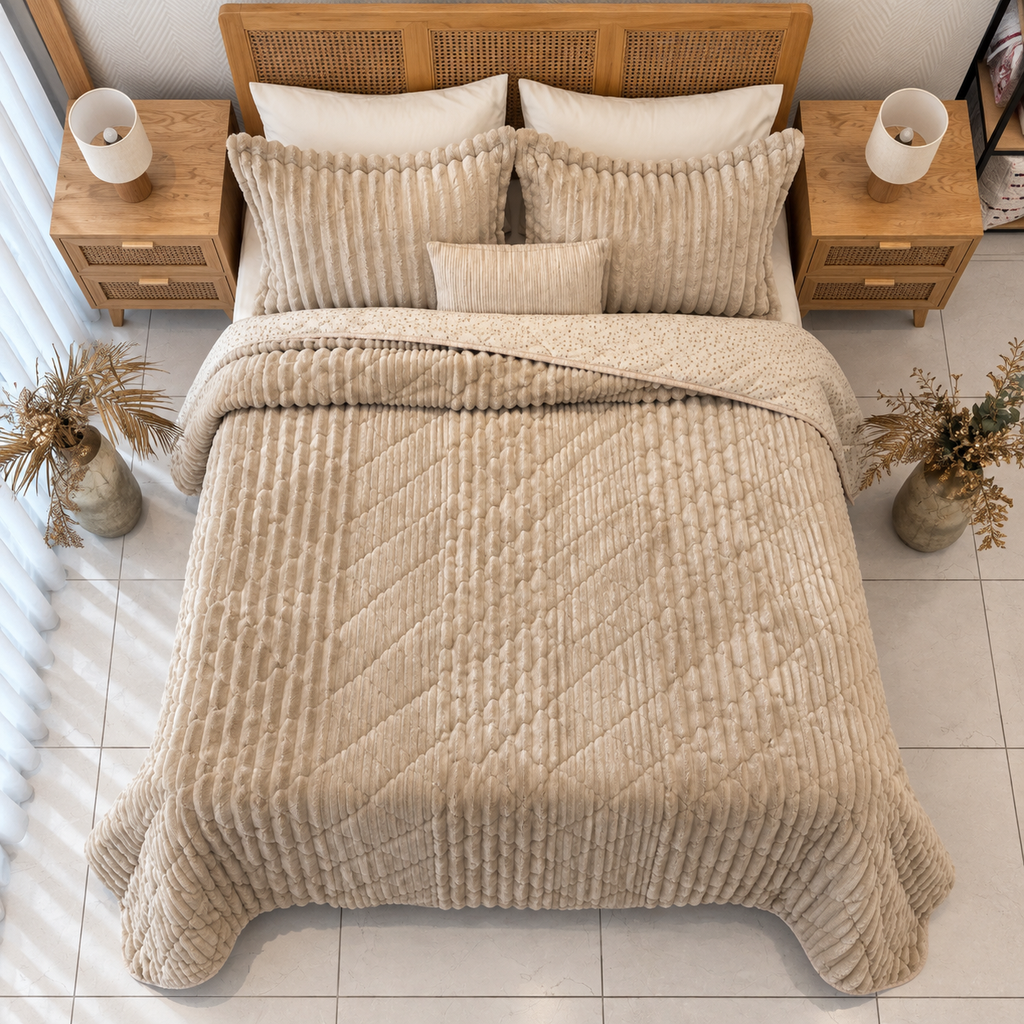 Couverture 3 Pieces Double face Imprimer beige Motif 2 