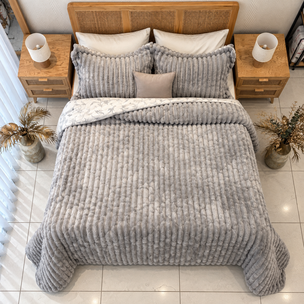 Couverture 3 Pieces Double face Imprimer gris Motif 2  