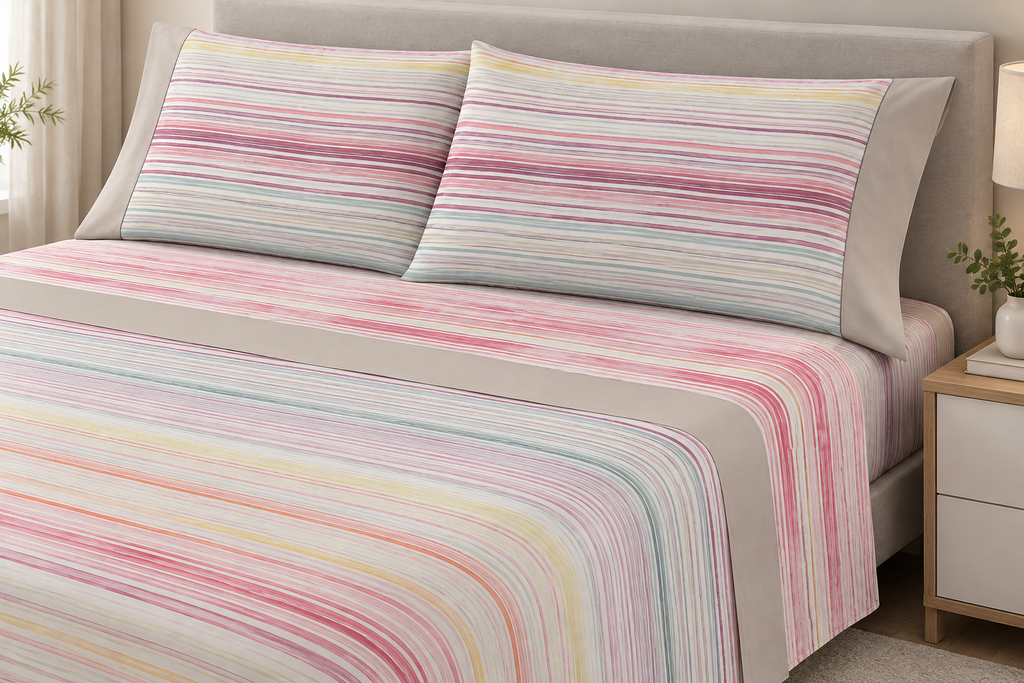 Parure de drap polo polo 4 pièces coton percale 200 fils Rayures Pastel