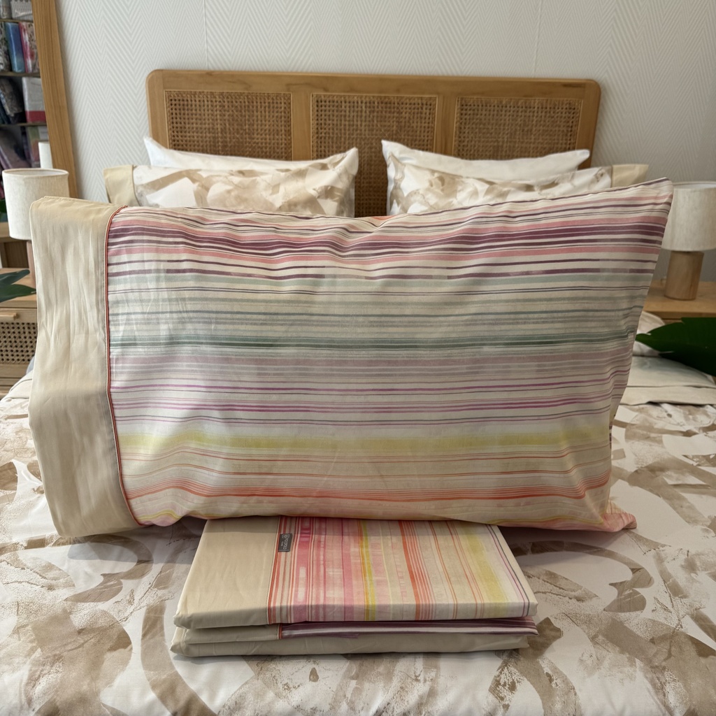 Parure de drap polo polo 4 pièces coton percale 200 fils Lignes Mauves