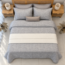 Couvre lit manterol 3 pièces  Géométrique Tissé – Gris & Blanc 