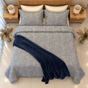 Couvre lit manterol 3 pièces  Géométrique Tissé – Bleu Gris & Blanc