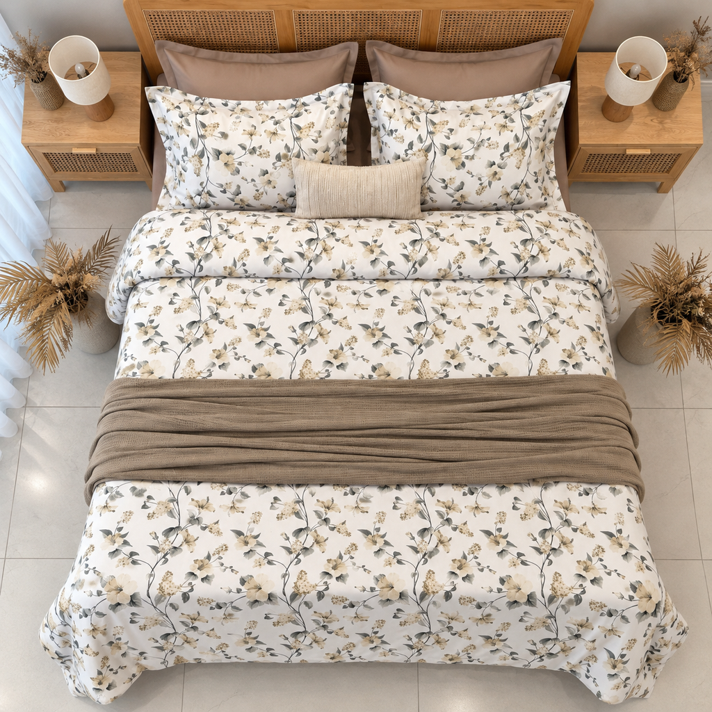 Housse de couette 6 Floral Élégance – Taupe