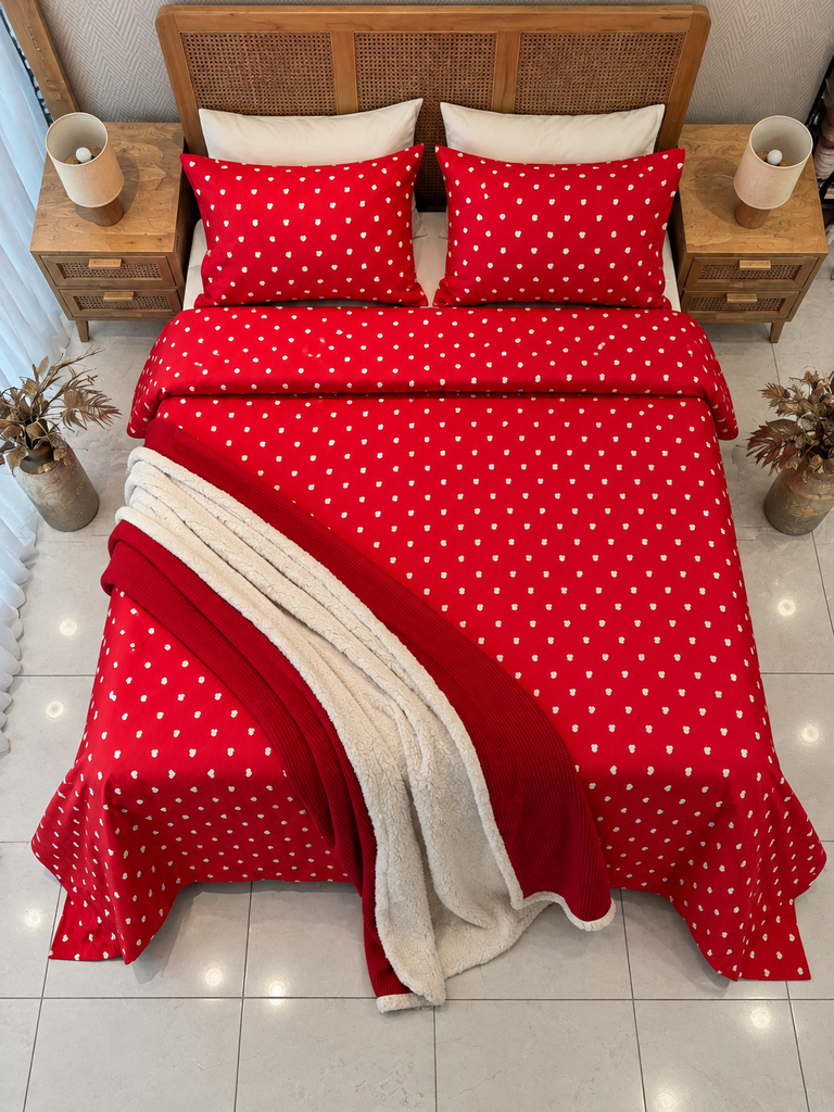 Housse de couette 6 Pieces 80% Coton Coeurs Rouge Motif 3