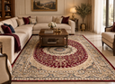 Tapis Médaillon oriental classique – Bordeaux, Beige & Bleu