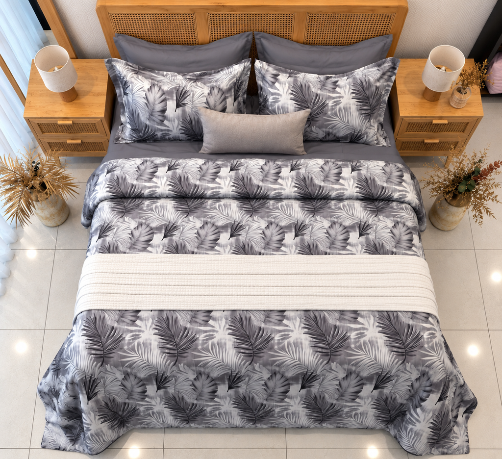 Housse de couette 6 Pieces Jardin fleur Gris