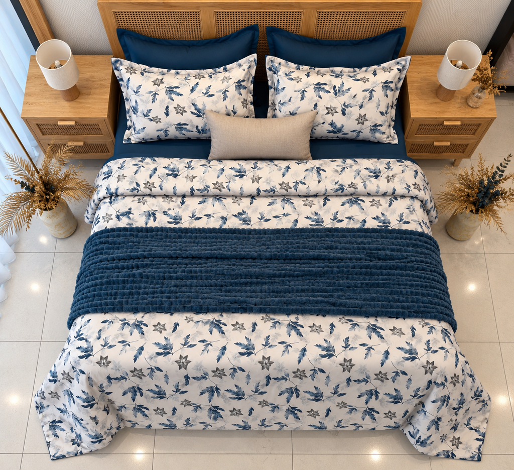 Housse de couette 6 Pieces Jardin fleur Bleu
