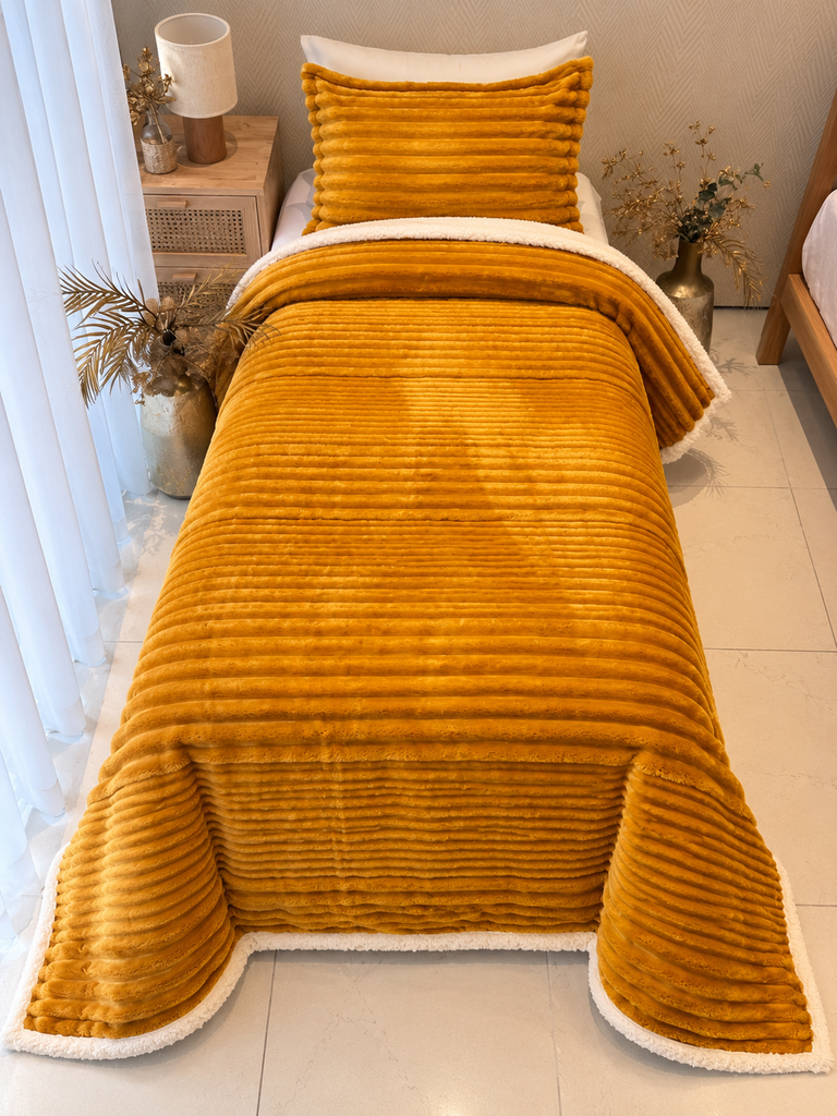 Couverture rayure une place 2 Pieces BBH Moutard